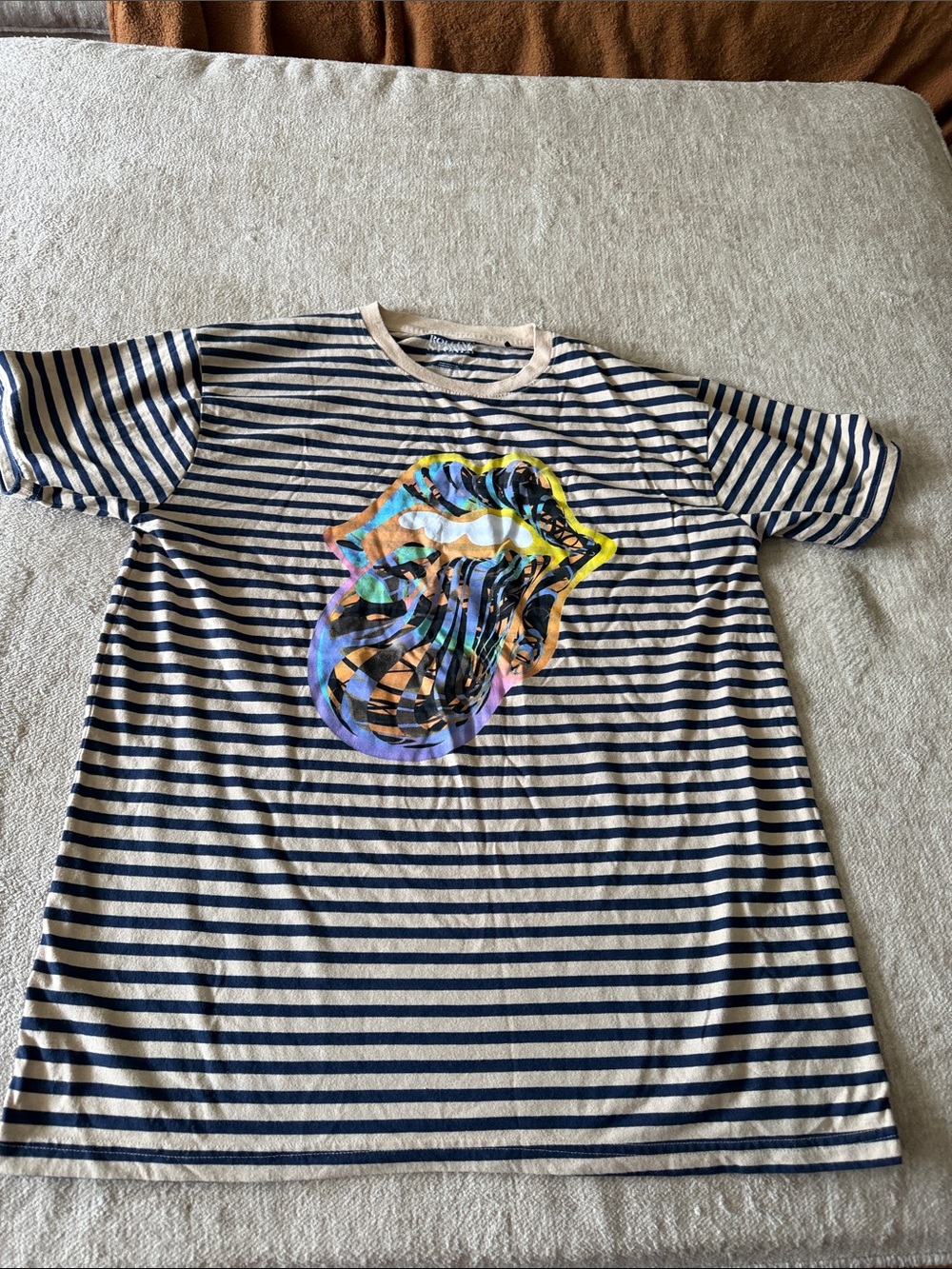 Striped Graphic Tee with Colorful Lip Design
